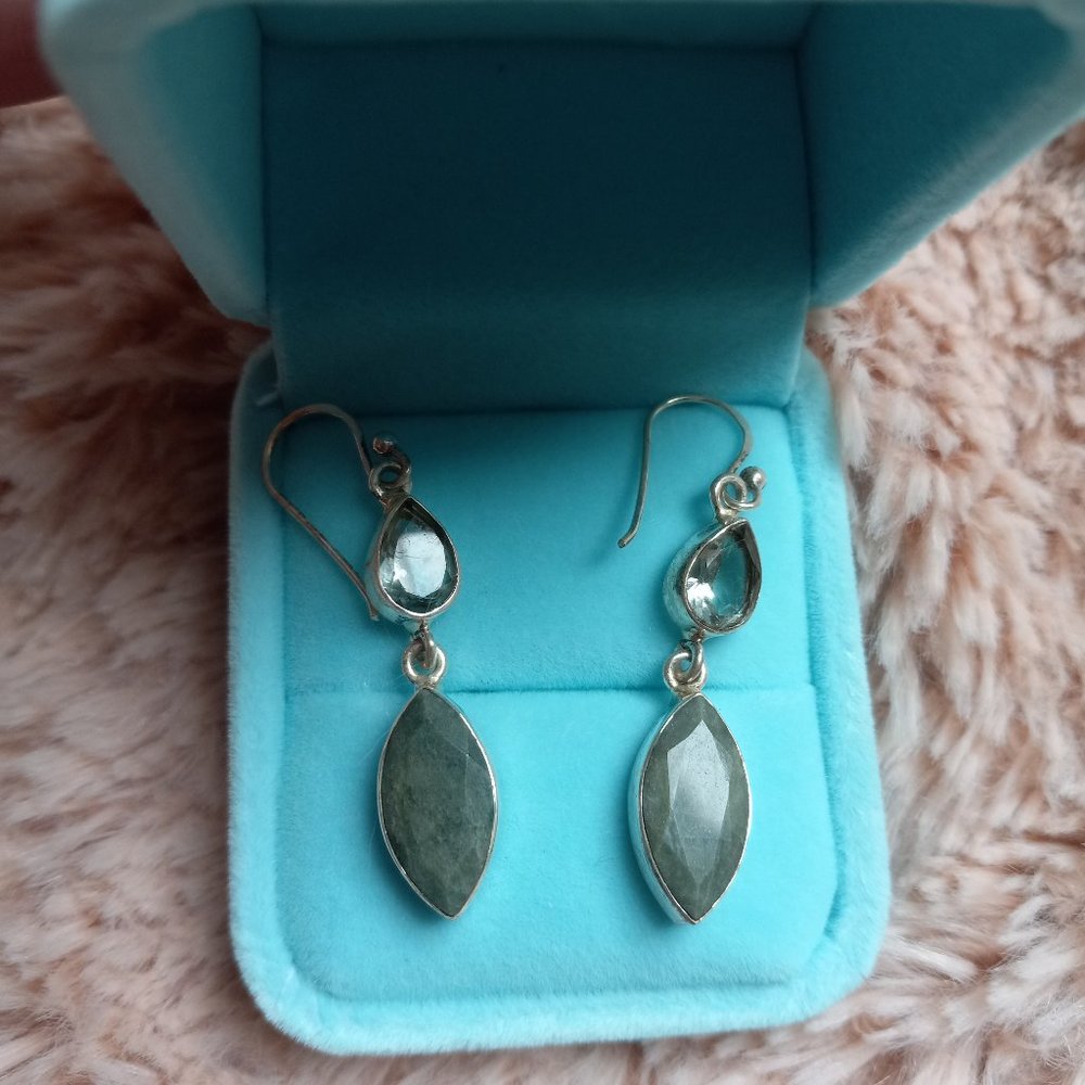 Genuine Emerald and Amethyst Dangle Earrings